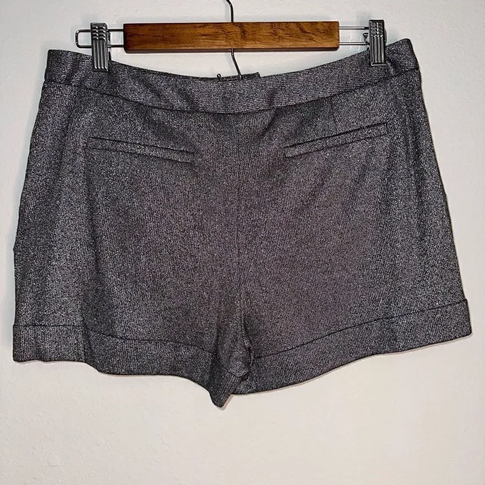 Rebecca Minkoff Womens Metallic Mini Shorts Pockets Silver Black‎ Knit Glam Chic